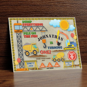 Construction 1st Birthday Invitation
