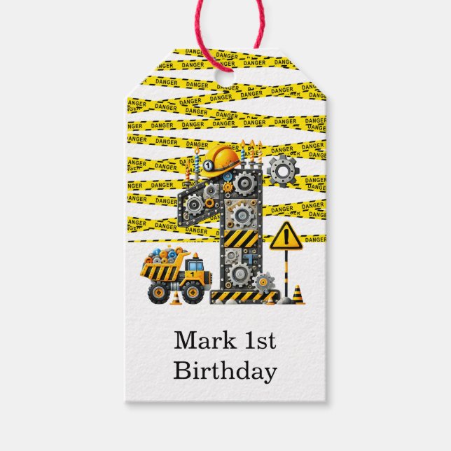 Construction 1st  Birthday Party Gift Tags (Front)