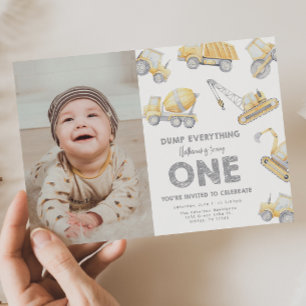 Construction 1st Birthday Party Invitation