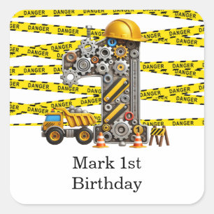 Construction 1st Birthday Party Square Sticker