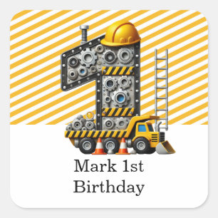 Construction 1st Birthday Party Square Sticker