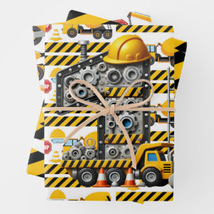 Construction 1st Birthday Party Wrapping Paper Sheet