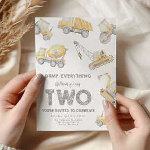 Construction 2nd Birthday Party Invitation