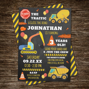 Construction 3rd Birthday Invitation