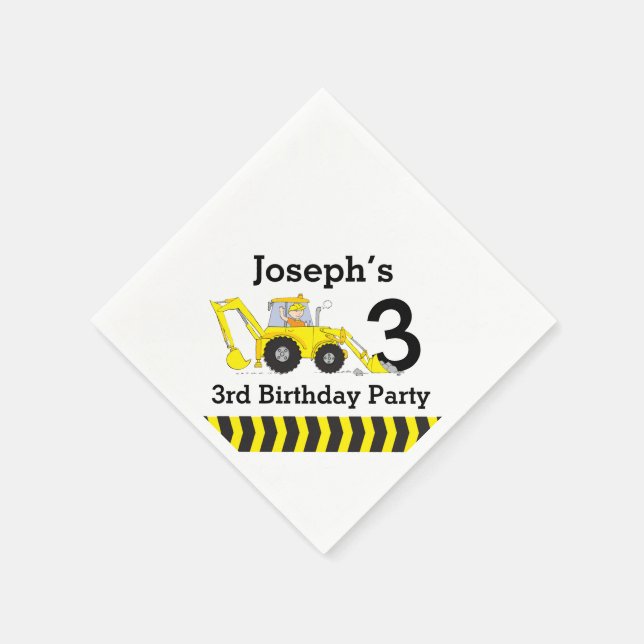 Construction 3rd birthday party kids paper napkins (Corner)