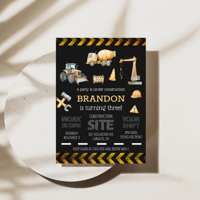 Construction 3rd Boys Birthday Party Invitation (Construction 3rd Boys Birthday Party Invitation)