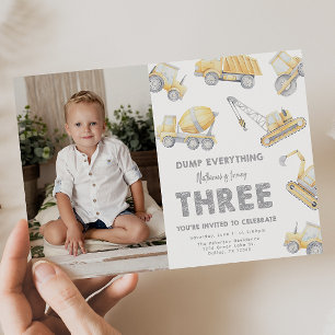 Construction 3rd THREE Birthday Party Invitation