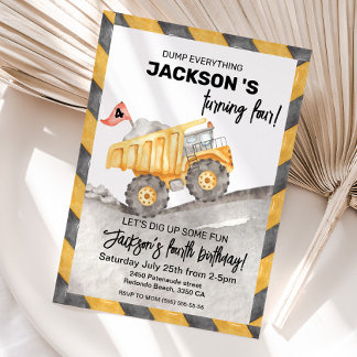 Construction 4th Birthday Invitation, Dump Truck Invitation