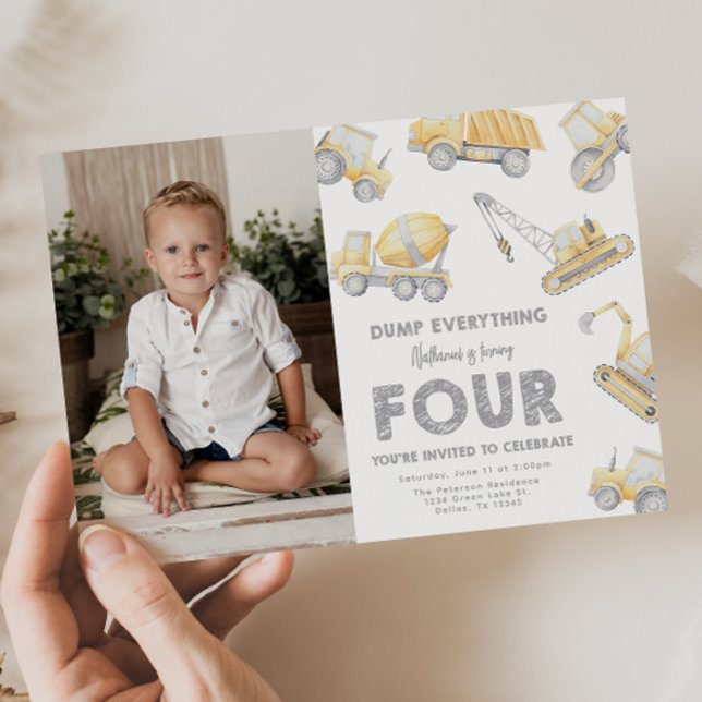 Construction 4th FOUR Birthday Party Invitation (Creator Uploaded)