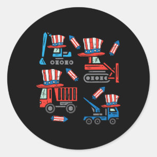 Construction 4th Of July Fourth Toddler Boys Kids Classic Round Sticker
