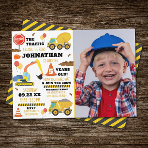 Construction 5th Birthday Photo Invitation