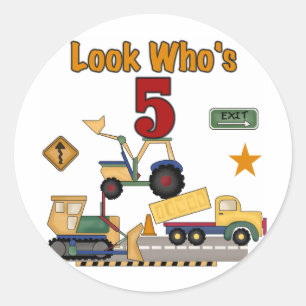 Construction 5th Birthday Tshirts and Gifts Classic Round Sticker
