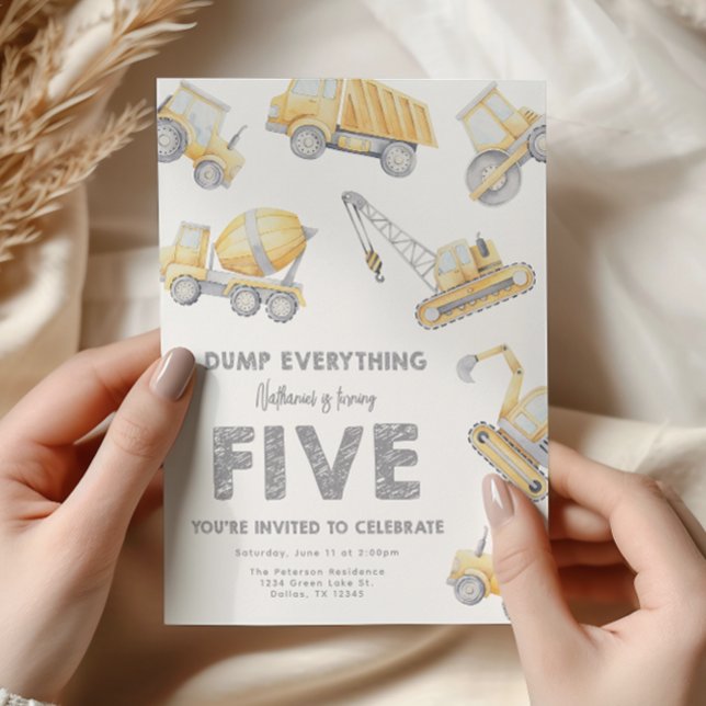 Construction 5th FIVE Birthday Party Invitation (Creator Uploaded)