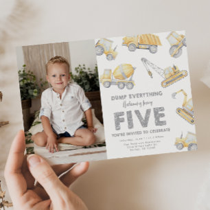 Construction 5th FIVE Birthday Party Invitation