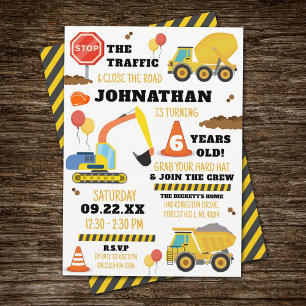 Construction 6th Birthday Invitation