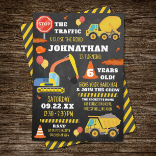 Construction 6th Birthday Invitation