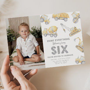 Construction 6th SIX Birthday Party Invitation