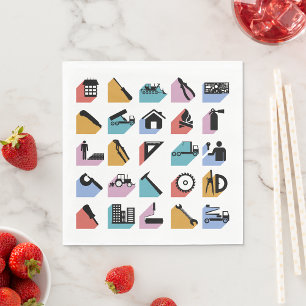 Construction and DIY Home Improvement Icons Napkin