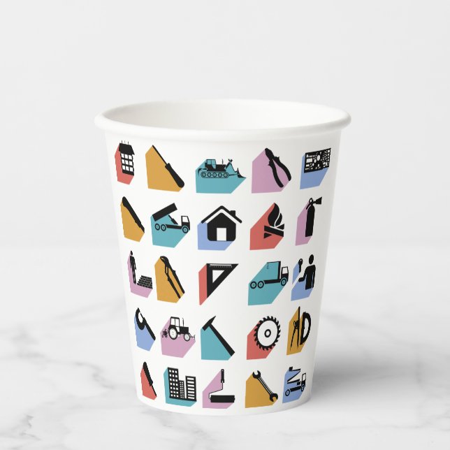 Construction and DIY Home Improvement Icons Paper Cups (Front)