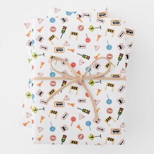 Construction and Road Signs White. Wrapping Paper