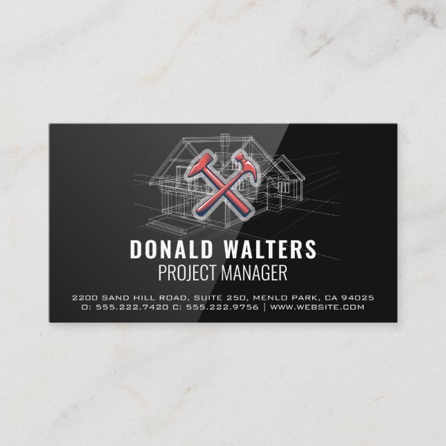 Construction Architect | Blueprints | High Gloss Business Card (Front)