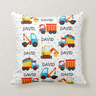 Construction Baby Boy Name Toys Truck Personalized Cushion