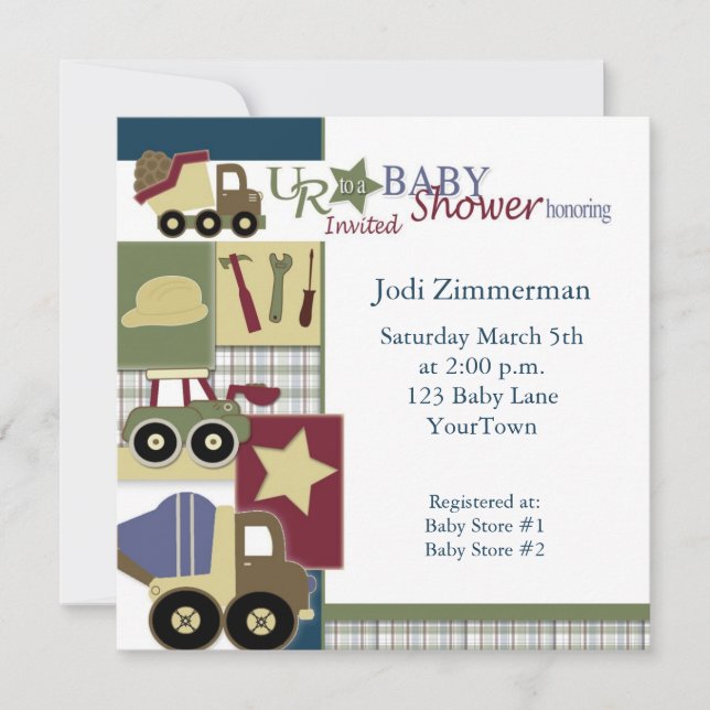 construction_baby_shower2, Jodi Zimmerman, Satu... Invitation (Front)