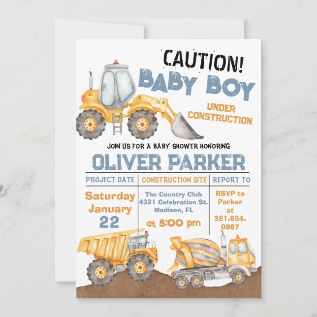 Construction Baby Shower Dump Truck Party Invitation (Front)