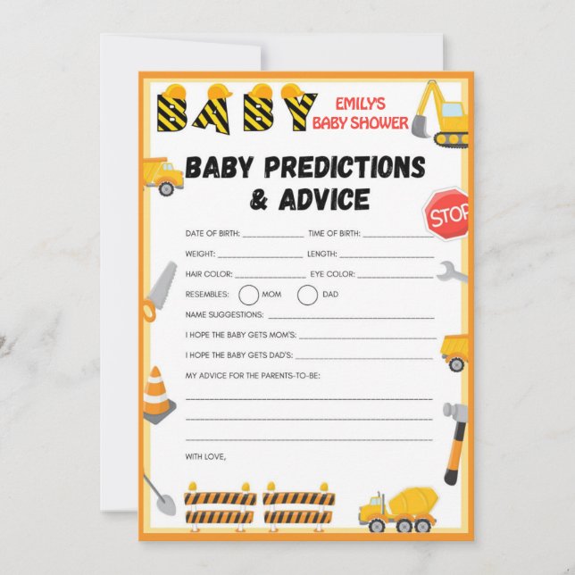 Construction Baby Shower Game - Editable Name - Invitation (Front)