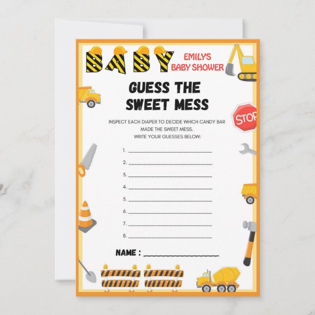 Construction Baby Shower Game - Editable Name - Invitation (Front)