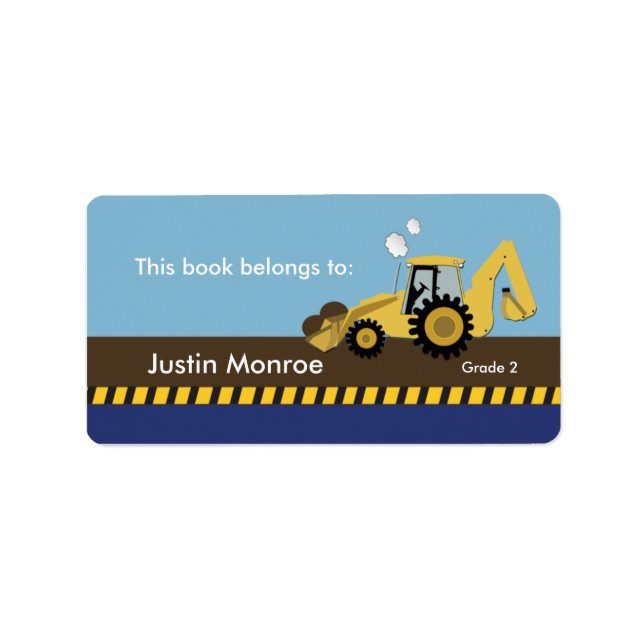 Construction Backhoe Bookplate label (Front)
