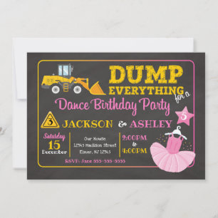 Construction & Ballerina Joint Birthday Invitation