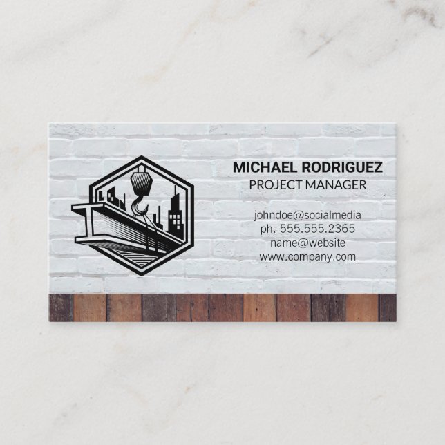 Construction Beam Winch | Brick Wood | Builders Business Card (Front)