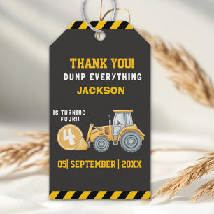 Construction Birthday 4th Dump Truck Excavator Gift Tags