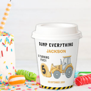 Construction Birthday 5th Dump Truck Party Paper Cups