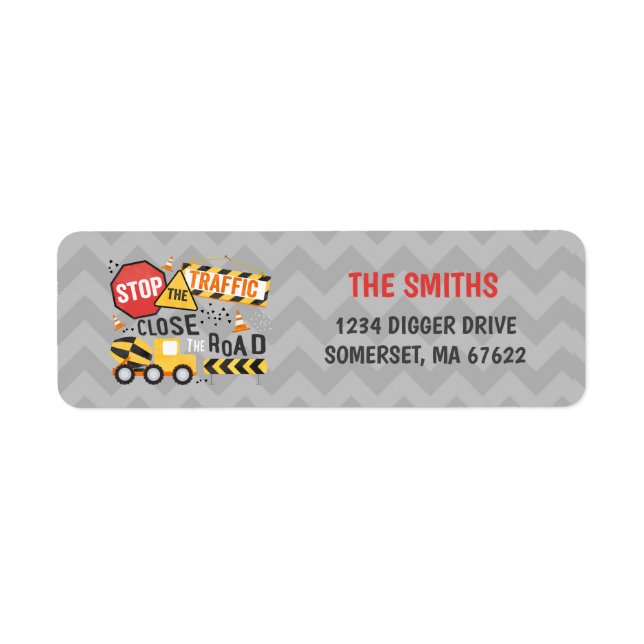 Construction Birthday Address Labels Dump Truck (Front)