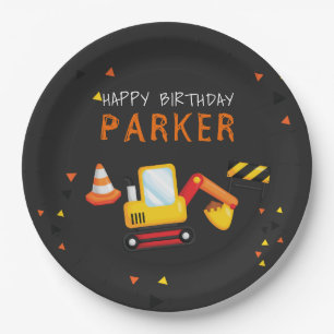 Construction Birthday Chalkboard Paper Plate