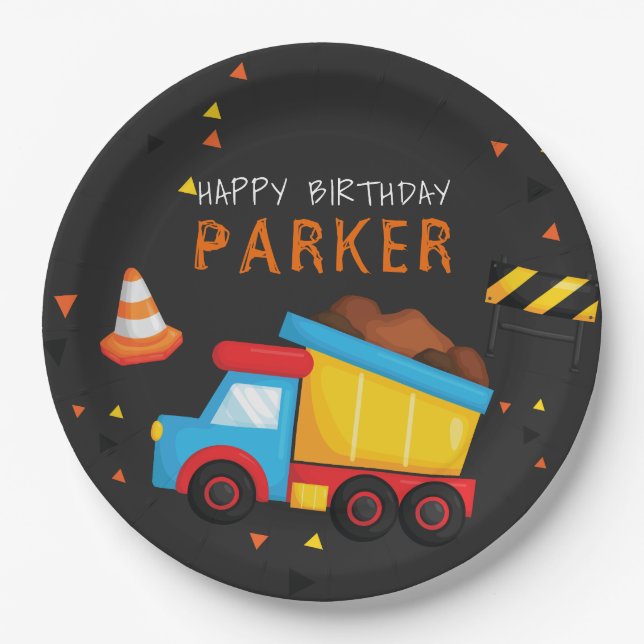 Construction Birthday Chalkboard Paper Plate (Front)