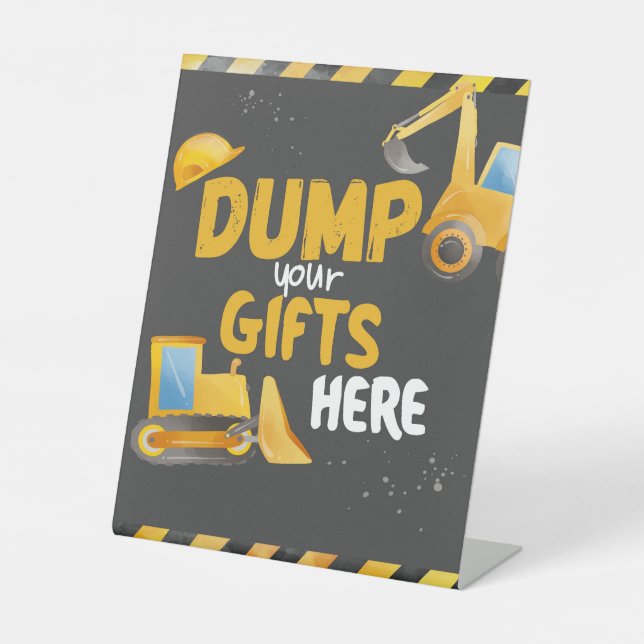 Construction Birthday - Dump Gifts Here Pedestal Sign (Front)