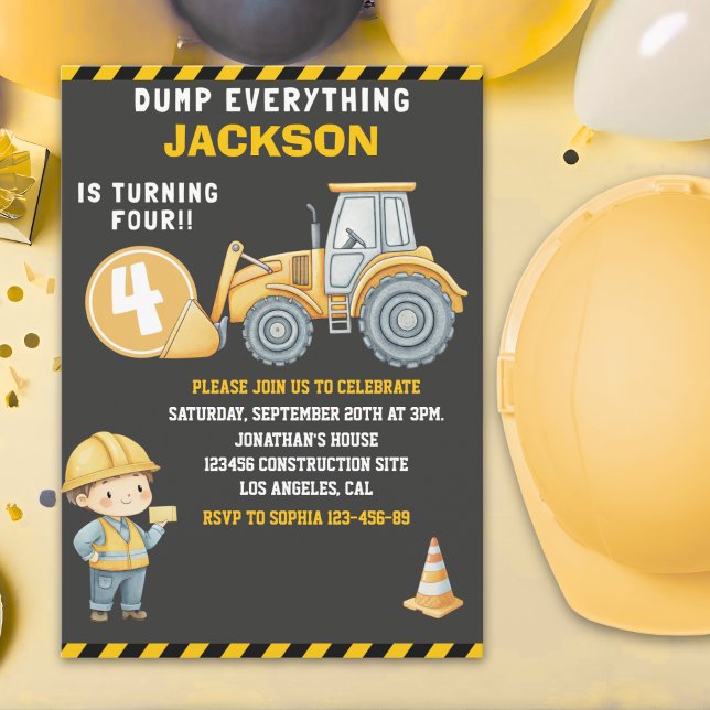 Construction Birthday  | Dump Truck & Excavator  Invitation (Creator Uploaded)