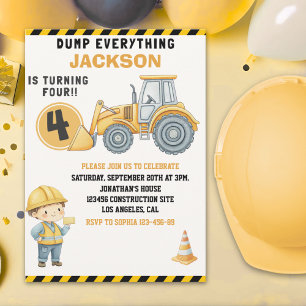 Construction Birthday Dump Truck & Excavator Invitation