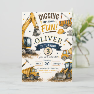 Construction Birthday, Dump Truck Excavator  Invitation