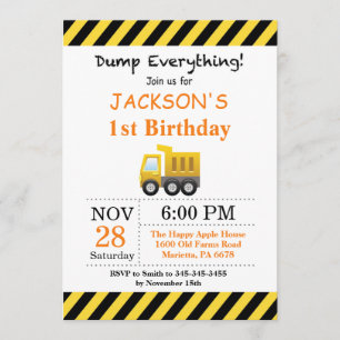 Construction Birthday Dump Truck Invitation