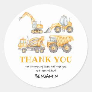 Construction Birthday Dump Truck Party Favour Classic Round Sticker