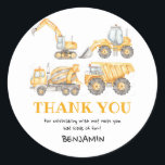 Construction Birthday Dump Truck Party Favour Classic Round Sticker<br><div class="desc">Simple Construction Birthday Dump Truck Party Favour Stickers for your kid's birthday party! Featuring hand-drawn construction trucks and a black and yellow watercolor back design. Construction Birthday Stickers,  Construction Label,  Party Stickers,  Bulldozer Tractor Crane Excavator. Easy to personalise!</div>