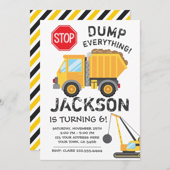 Construction Birthday Invitation (Front/Back)