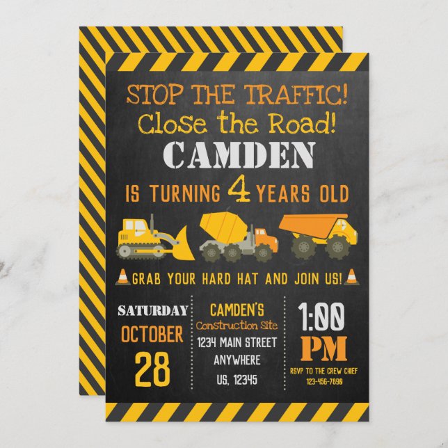 Construction Birthday Invitation (Front/Back)