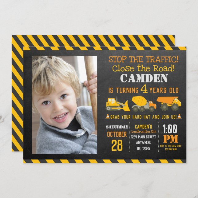 Construction Birthday Invitation (Front/Back)
