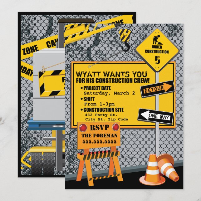 Construction Birthday Invitation (Front/Back)