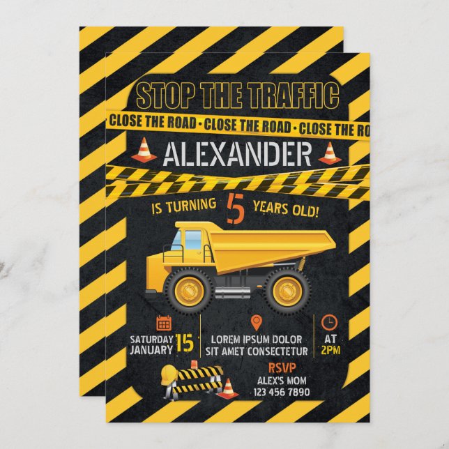 Construction Birthday Invitation (Front/Back)